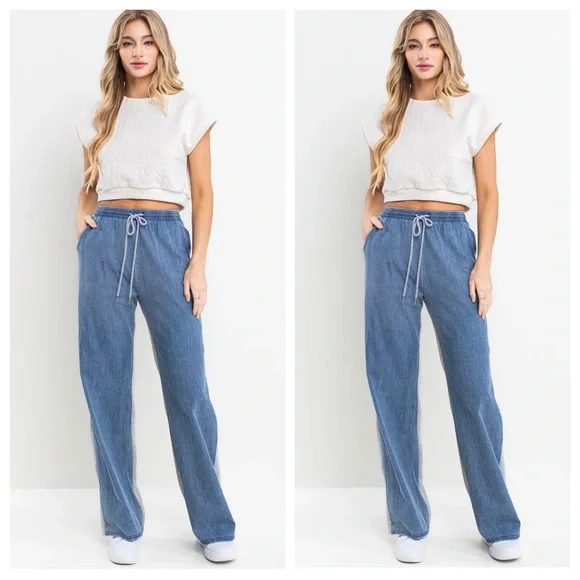 42 Contrast Denim Straight Long Leg Pants - Picture 1 of 5